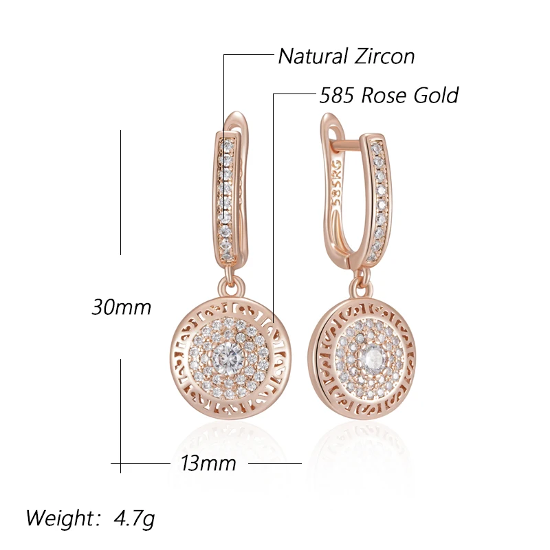 Kinel Hot 585 Rose Gold Color Drop Earrings for Women Fashion White Natural Zircon Accessories Daily Fine Jewelry Crystal Gift