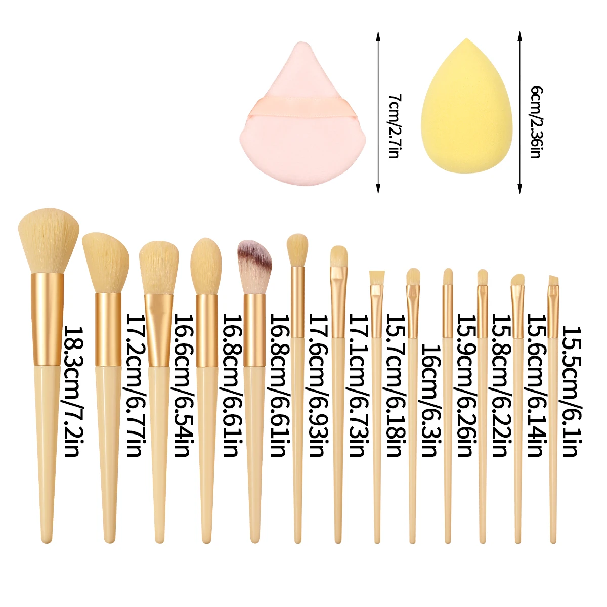 13-delige make-upborstelset met zachte haren, blushborstel, oogschaduwborstel, draagbaar 4-delige ultrazachte make-up poederdons en spons ei