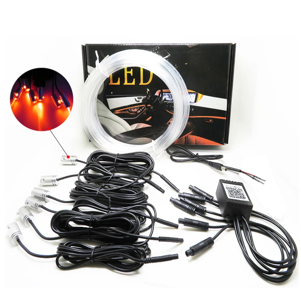 

6 in 1 LED Atmosphere Car Light RGB Flexible Decorative Lamp 8M Interior Ambient Light by App Control Fiber Optic Strips Light