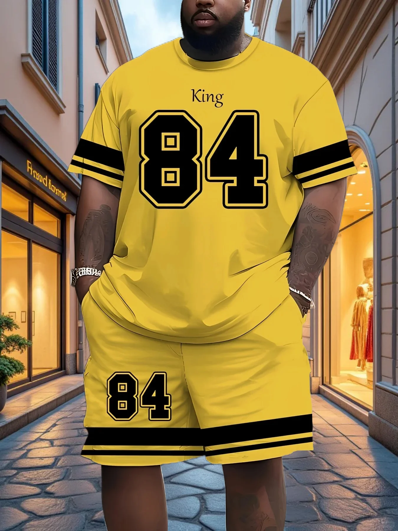 

25/26 Новый летний комплект, мужская футболка, модная мужская уличная футболка 84, мужской комплект с круглым вырезом и принтом, модный красивый спортивный комплект из двух предметов