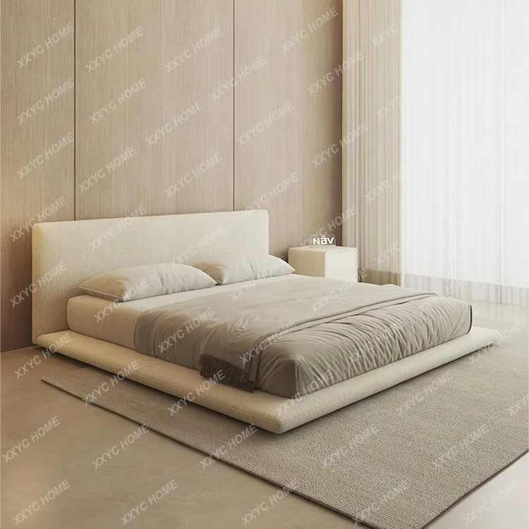 LXTatami floor-to-ceiling bed Modern simple double cream white, quiet wind light luxury