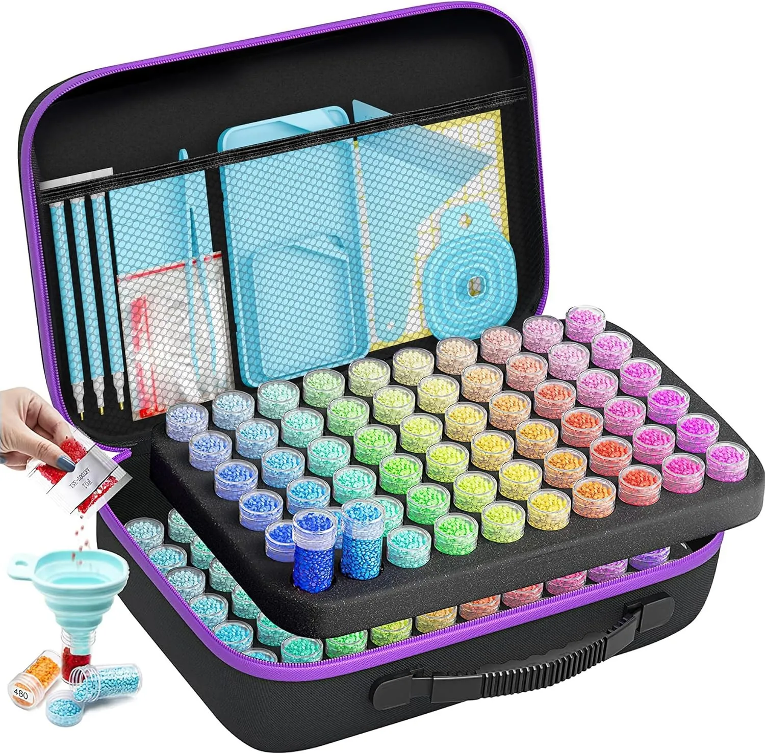 

120 Slot Diamond Painting Storage Box Portable Bead Organizer Case for Art Craft Kits with Sorting Tray DIY Needlework