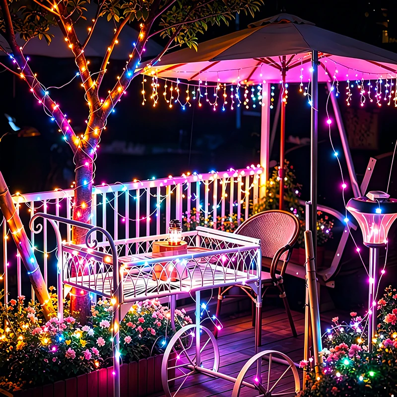 Solar LED String Lights Waterproof 8modes Christmas Garland Decor for Garden Patio Balcony Fence Festival Fairy Lights
