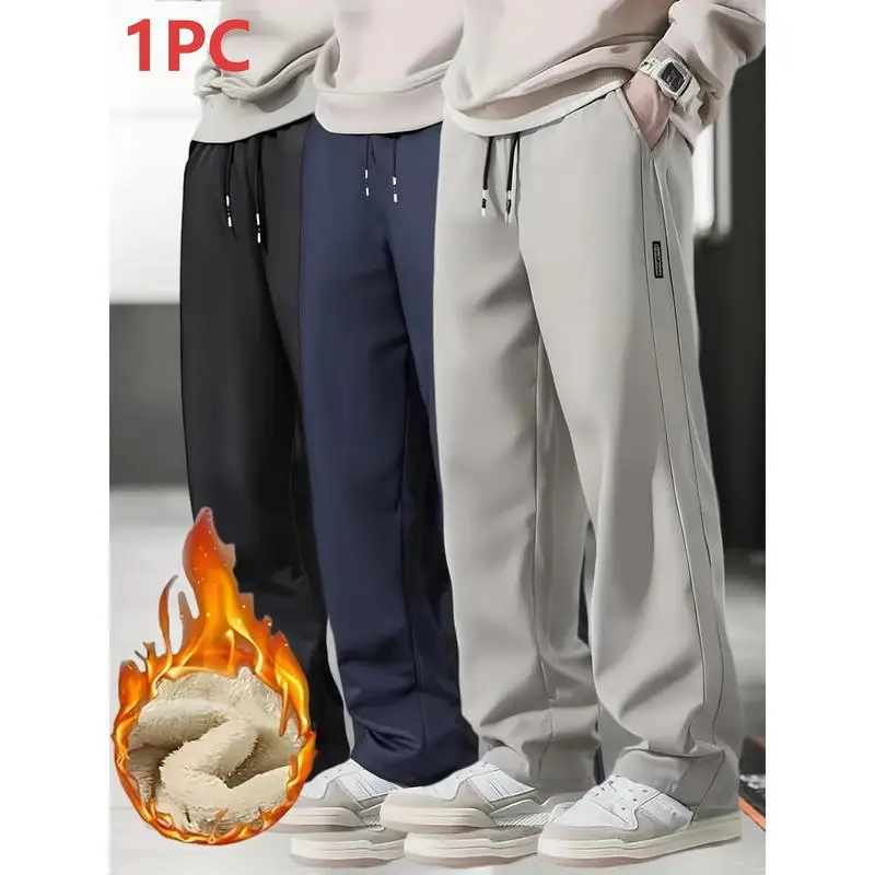 

Men's Winter Fleece Lined Casual Pants Straight Leg Neutral Style Comfortable Breathable All-Match Fashion for Spring Season