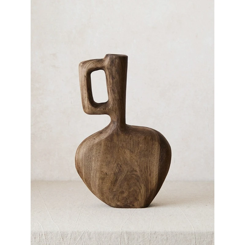 Wabi‑Sabi Vintage Solid Wood Vase Ornament Creative Decoration for Bed & Breakfast Hotel Restaurant Living Room Home Table Decor
