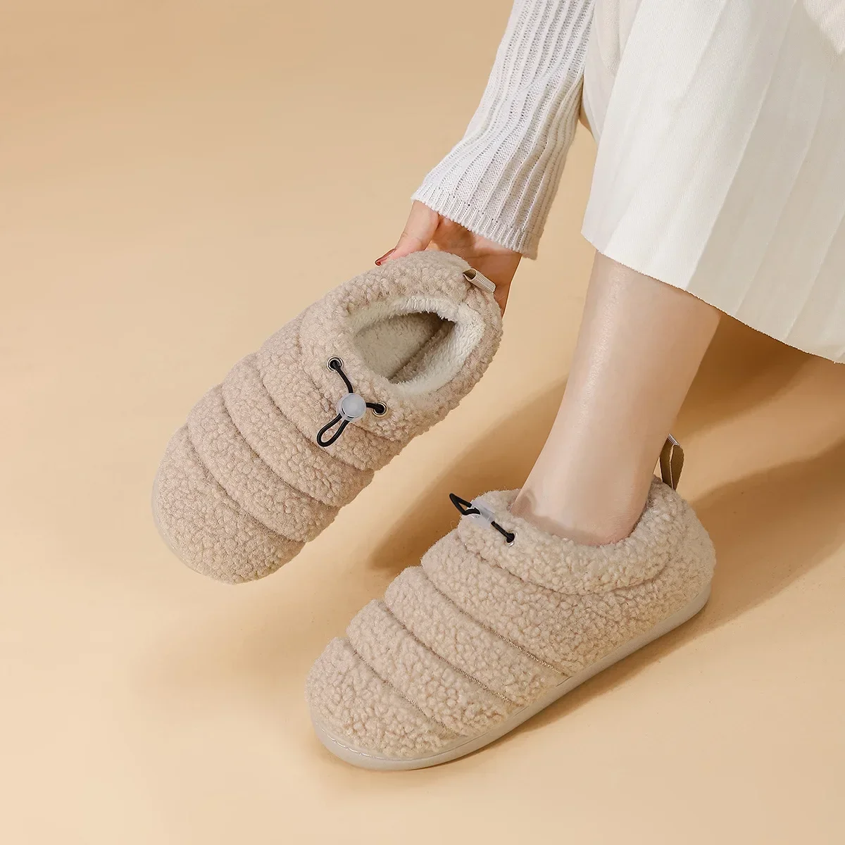 Women Cotton Shoes  Plush Fluffy Furry Shoes Indoor Home Floor Anti-slip Warm Thick-soled Lightweight Outerwear Shoes