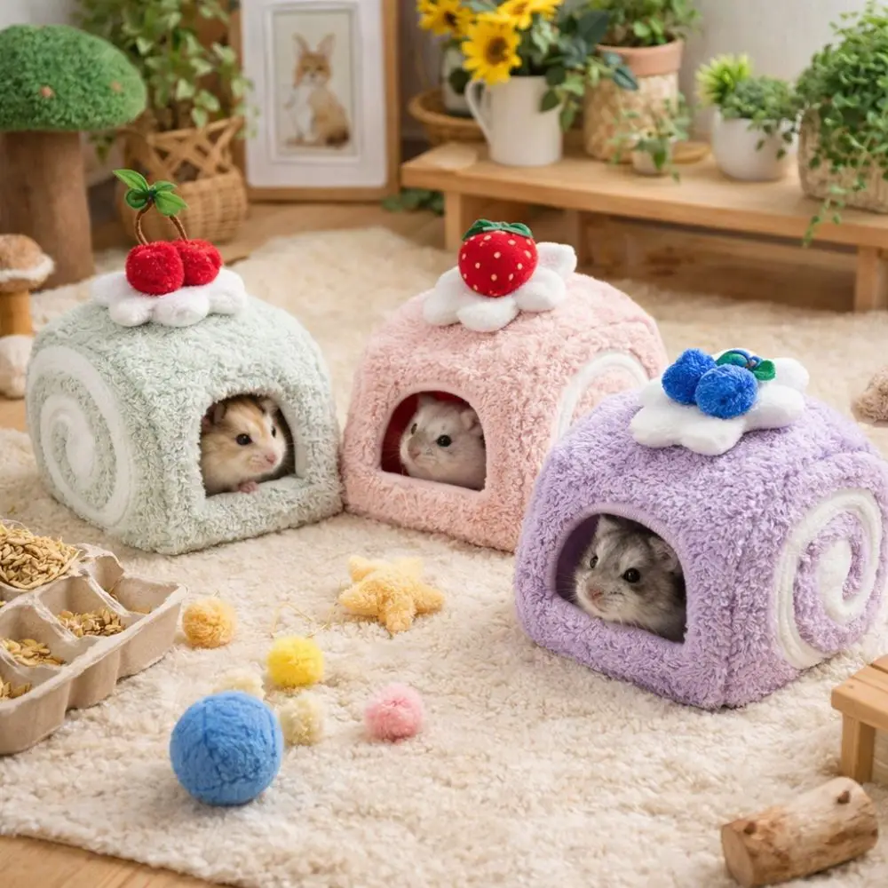 Warm Hamster Cake Nest Swiss Roll Shape Cute Plush Hamster Cage Multi-Functional Soft Guinea Pig Cotton Nest Play Bed