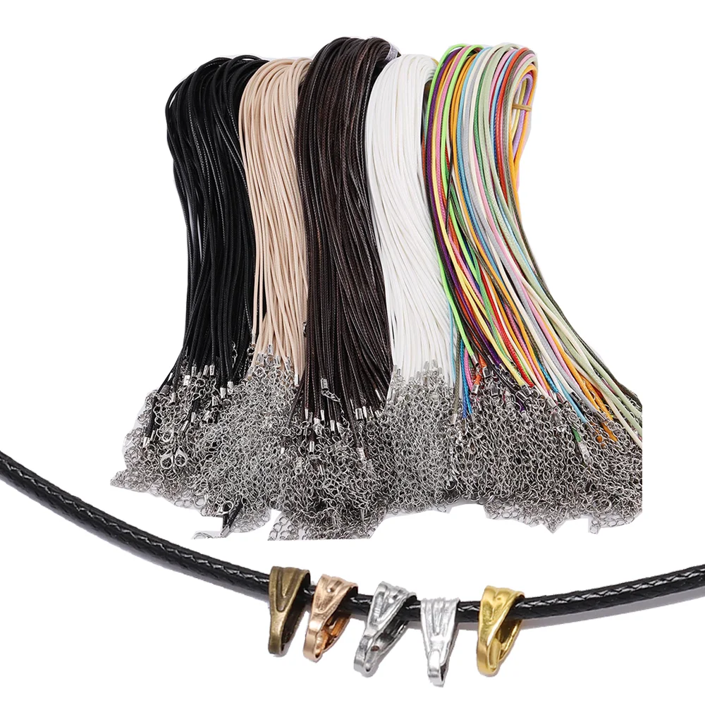 10pcs/lot 1.5 2 mm Leather Chain Adjustable Braided Rope Pendant Charm Lobster Clasp String Cord For DIY Jewelry Making Findings