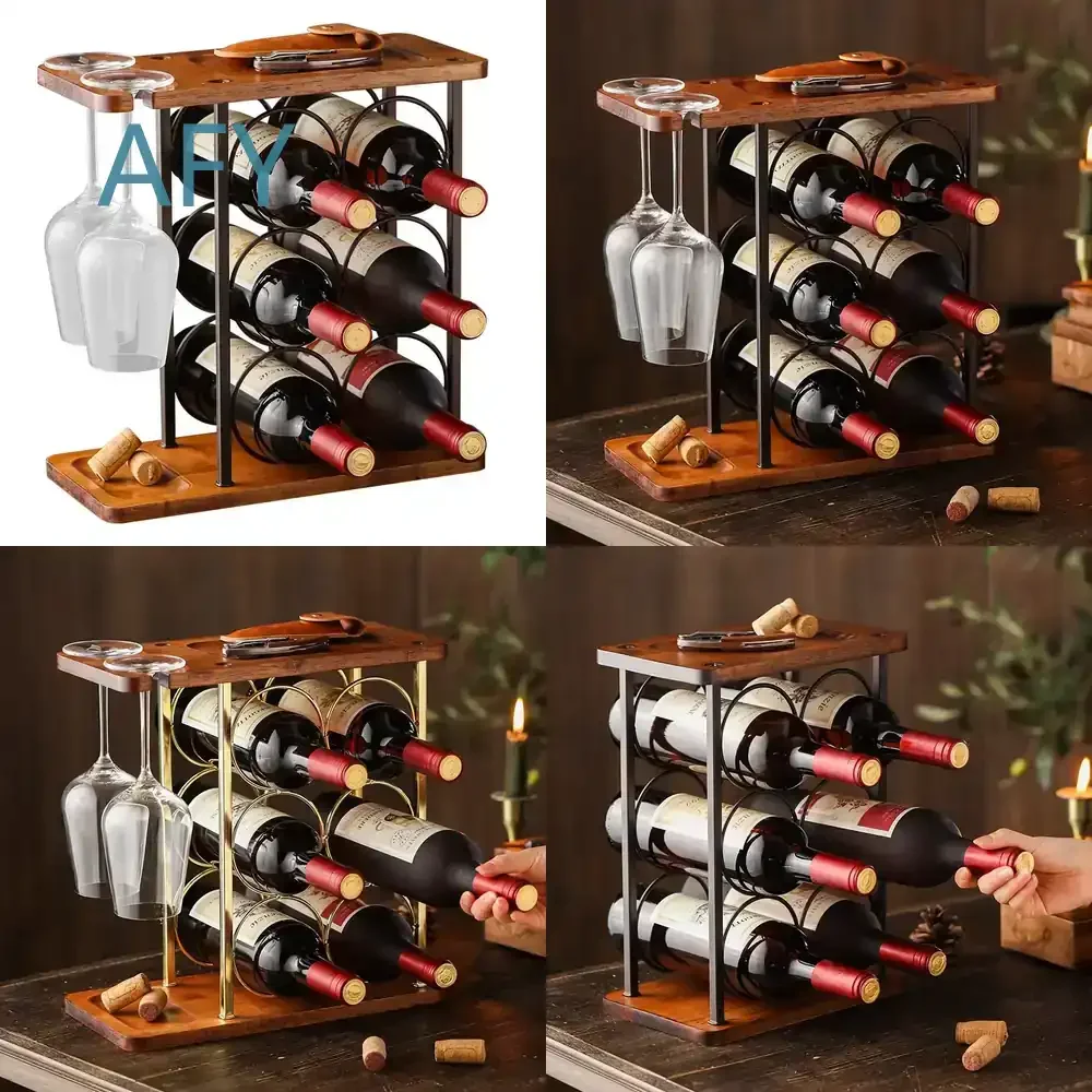 Creative Metal and Wood Wine Glass Hanging Rack for Upside Down Storage for Restaurant Bar Home Decor Red Wine Rack Wall