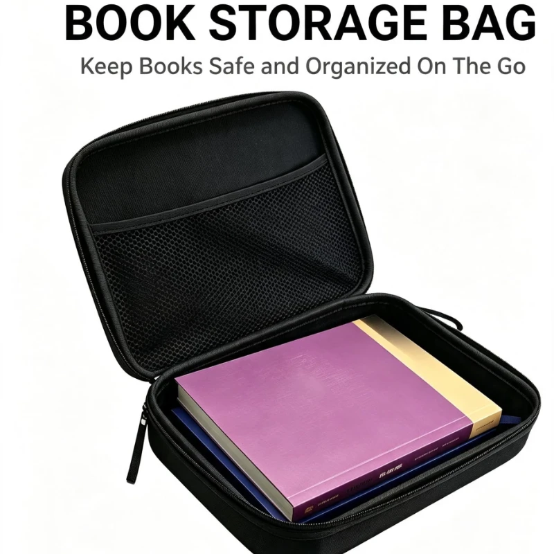EVA Hard Shell Book Storage Case with Hand Strap Zipper, Portable Travel Carrying Bag for Notebook Journal Diary, Only Bag