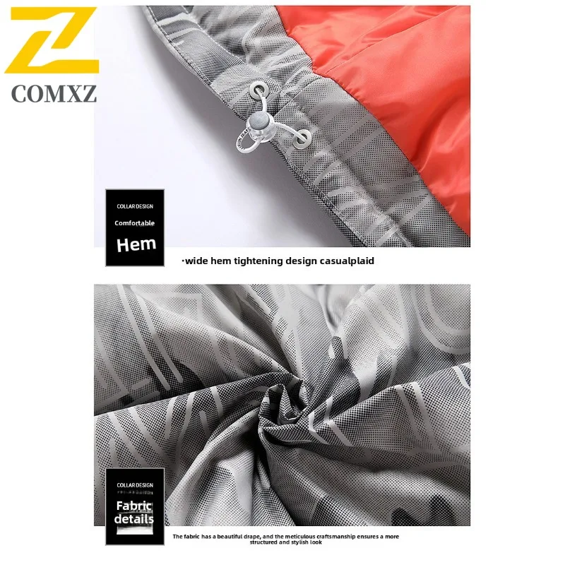 COMXZ 2025 New Winter Men Down Jacket Hooded Trend Thickened Thermal Mountain Patchwork waterproof and windproof outdoor Coat