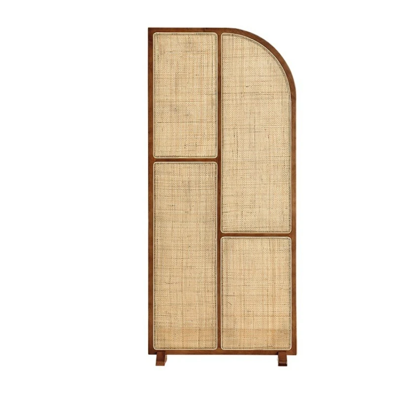 Japanese-style solid wood rattan woven screen combination, creative partition wall, movable, new Chinese style