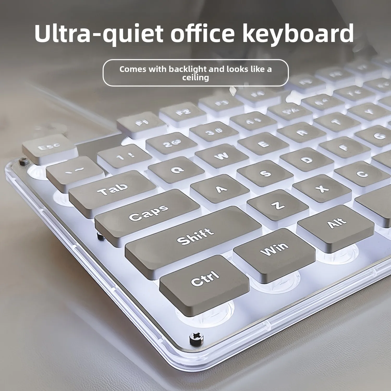 Wired Key Silent Office Keyboard Metal Panel Single-Color Led Backlight Splash-Resistant Keys Optional Mouse Bundle Desktop