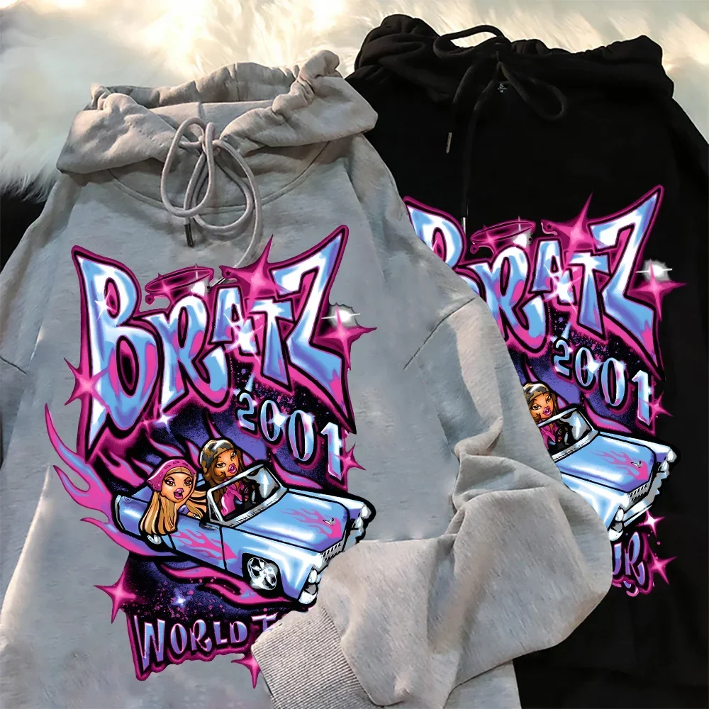 New Bratz Letter Hoodie Women\'s Casual Black Tops Y2k Harajuku Fashion Streetwear Sweatshirt Kawaii Graphic Long Sleeve Pullover