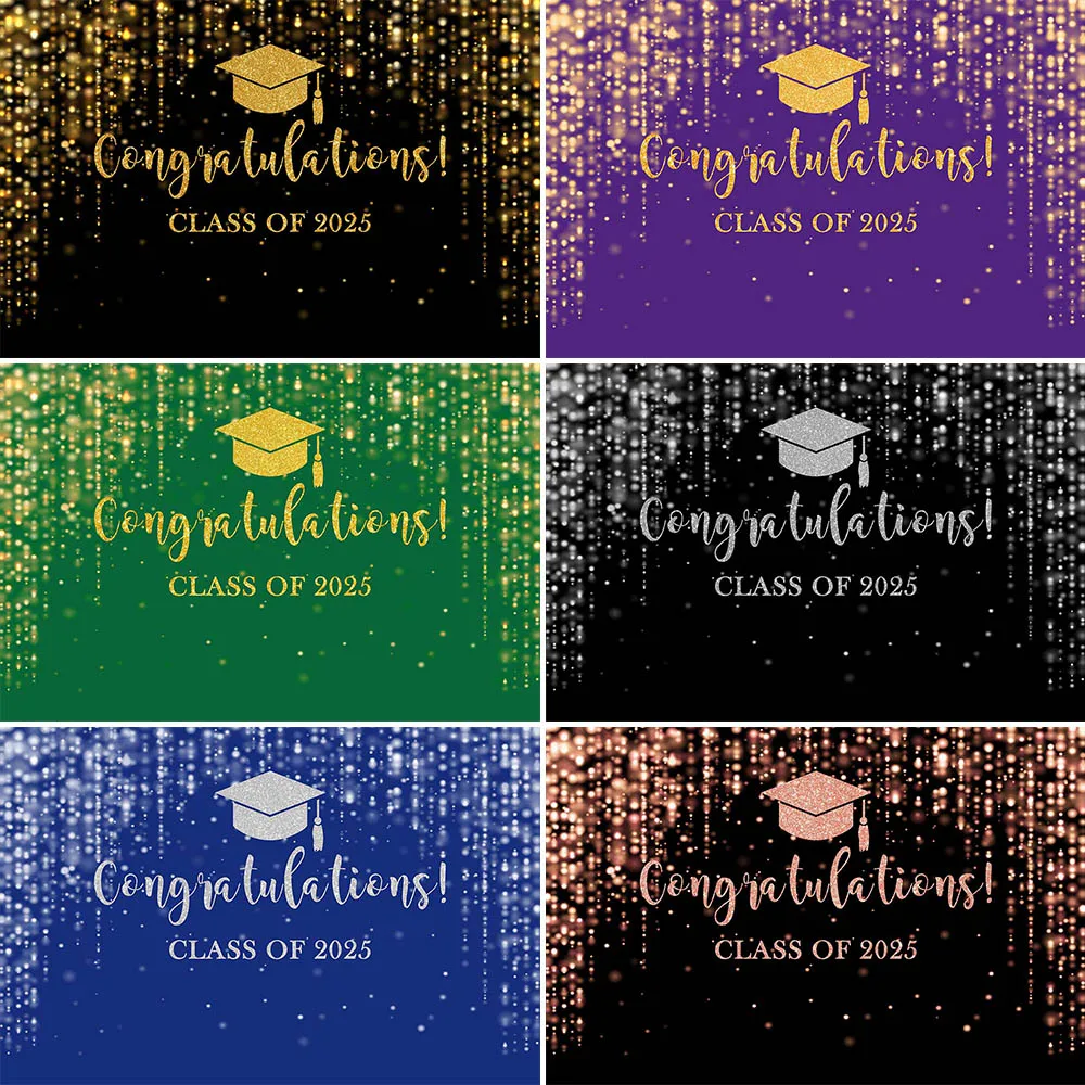 2025 Graduation Season Photography Background Doctoral Hat Gold Glitter Colorful Balloon Decora Boy Girl Portrait Photo Backdrop