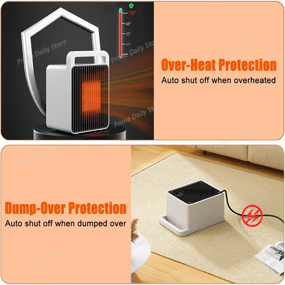 Mini Electric Heater For Room 600W PTC-Ceramic Fast Heating Portable Desk Fan Warmer Household Warm Air Bedroom Warming Machine