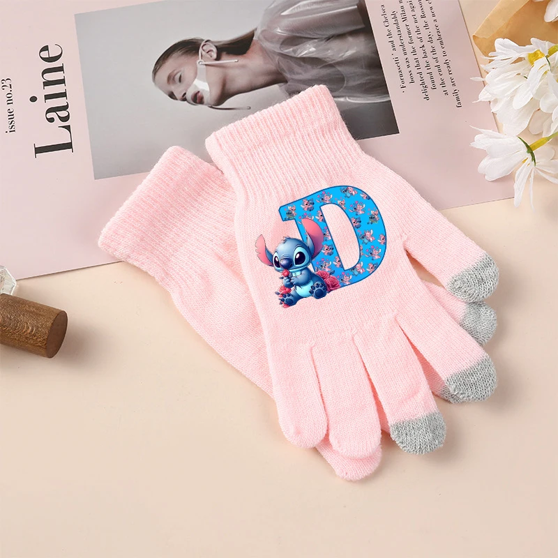 Gants Disney Stitch pour enfants, lettres de dessin animé pour filles, gants d'écran Kawaii, accessoires chauds d'hiver, cadeau d'anniversaire mignon pour enfants