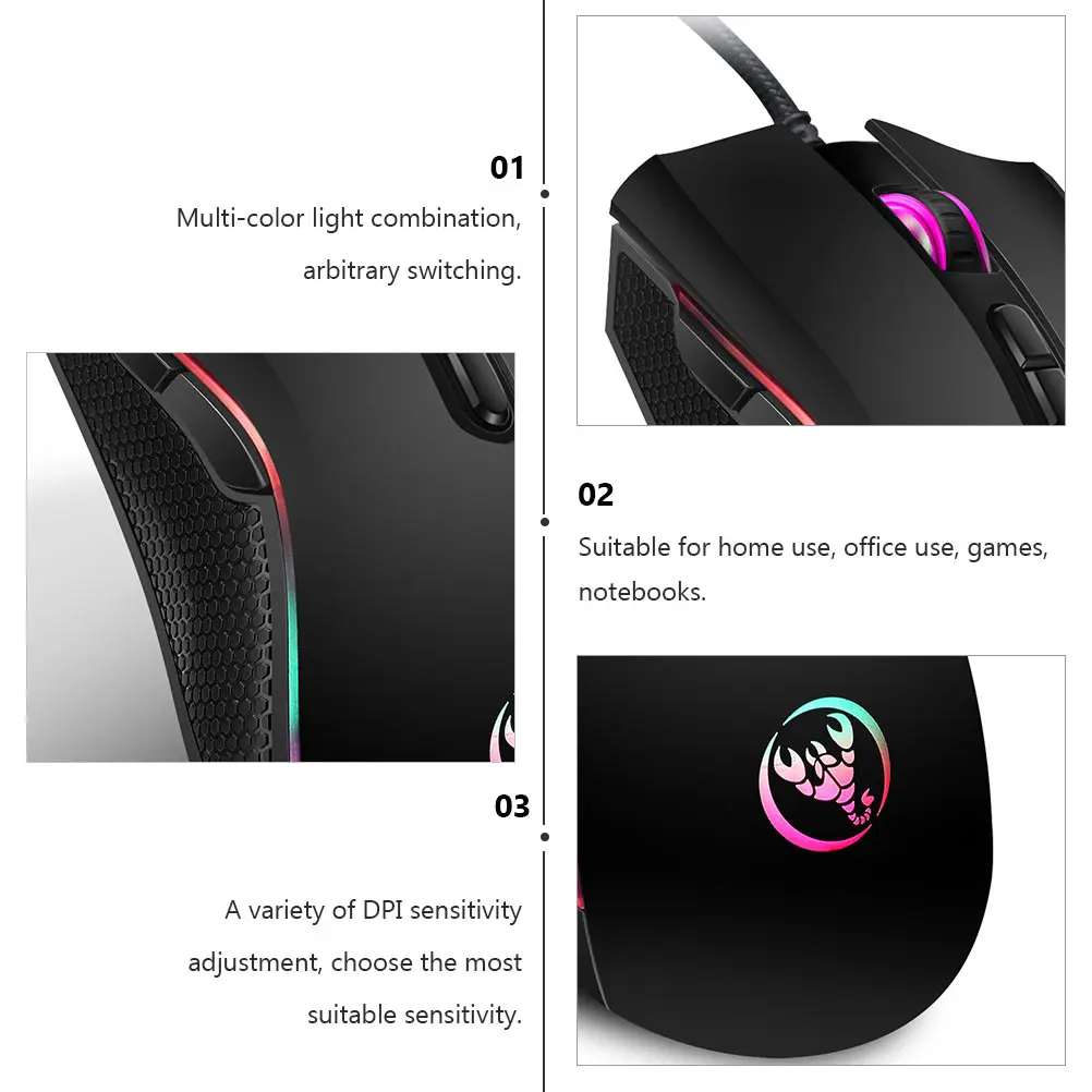 

1pc Gaming Mouse Multi-Color Rgb Light Adjustable Dpi Ergonomic Design Durable Computer Mouse For Home Office Games