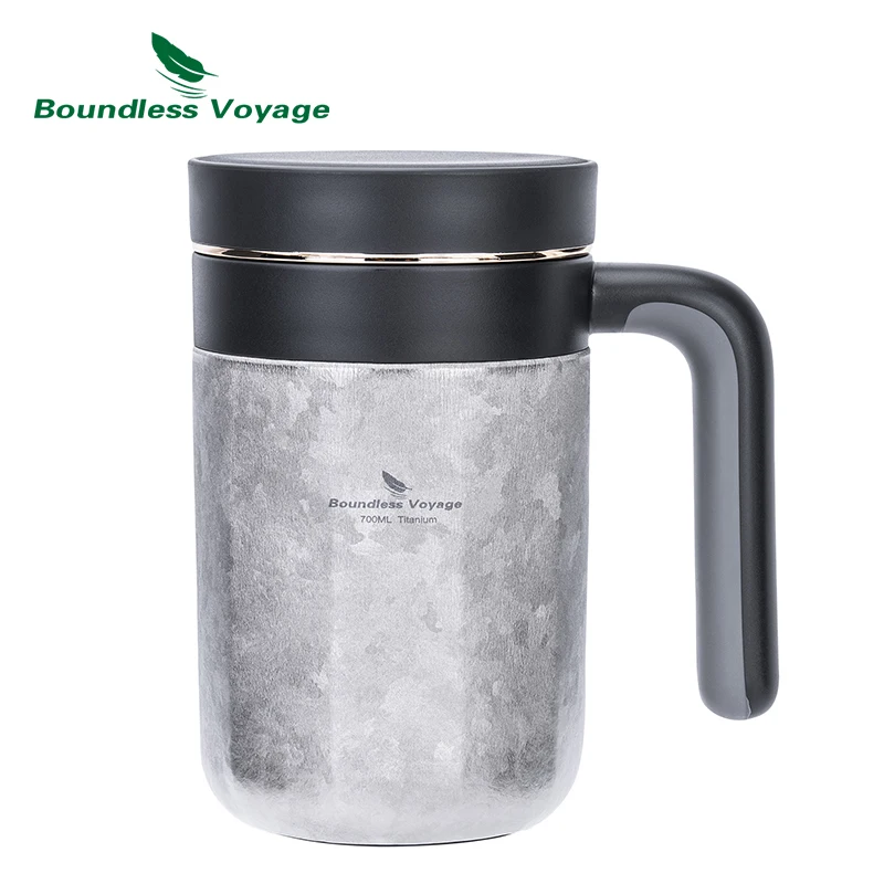 Boundless Voyage 0.7L Titanium Double-Walled Cup with Lid & Filter Reusable Travel Coffee Mug for Hot and Cold Beverages Ti3237D