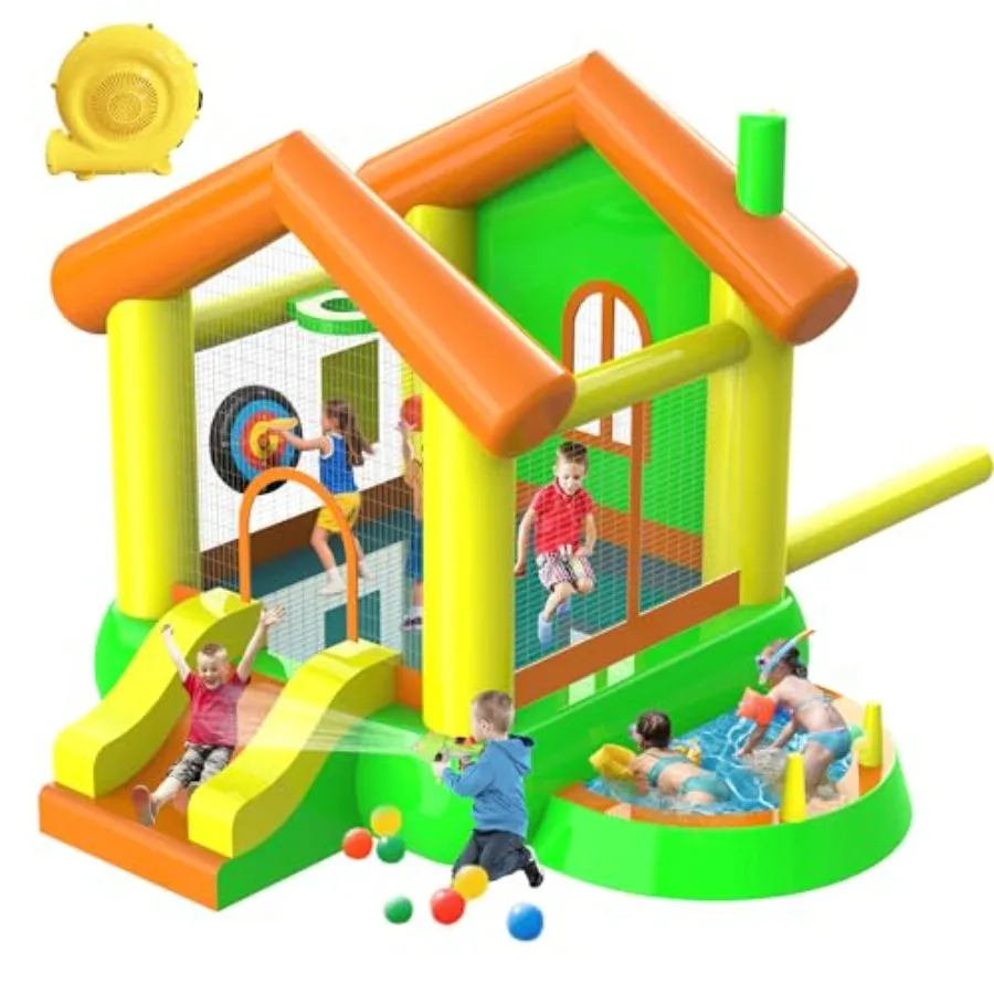 Casa di rimbalzo gonfiabile per una grande casa di rimbalzo da 10 piedi con ventilatore Parco giochi Scivolo da cortile Parco acquatico umido e secco per interni ed esterni Bounc