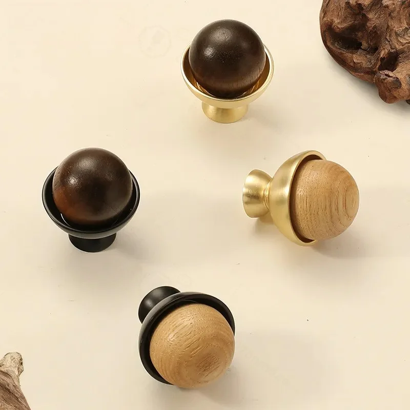 New Chinese Retro Walnut Cabinet Wardrobe Door Handle Light Luxury Round Single Hole Drawer Shoe Cabinet Solid Wood Handle