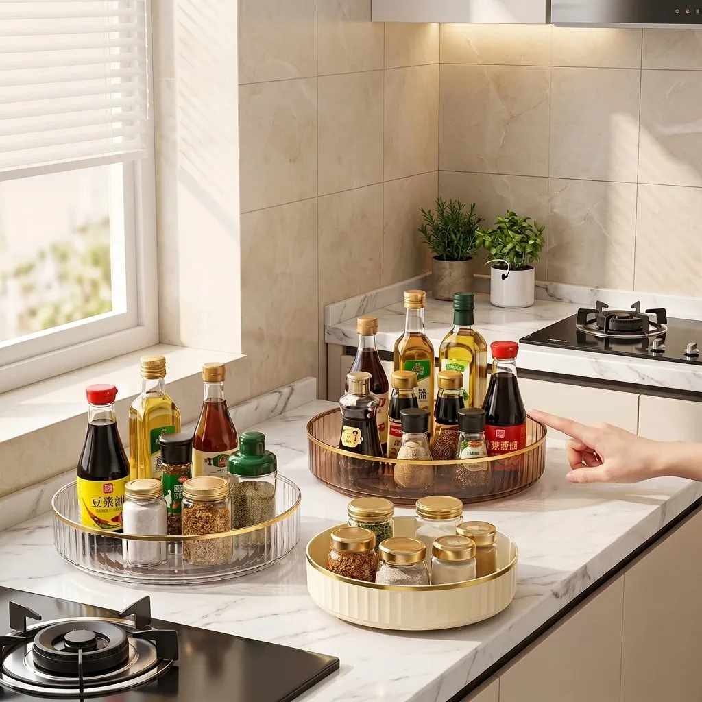 360 Rotating Kitchen Spice Rack Lazy Susan Organizer Plastic Turntable Tray Home  Cabinet Fridge Bathroom Makeup Storage Rack