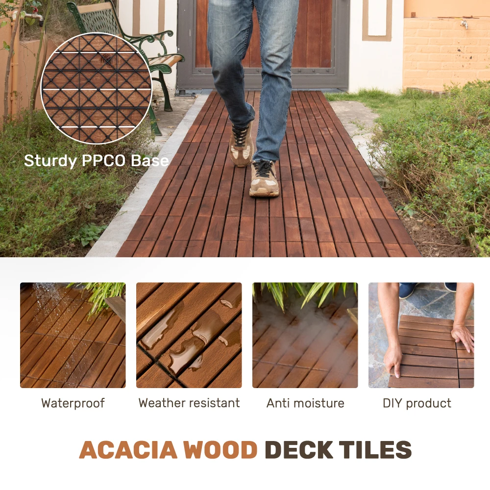 10 PCS Interlocking Deck Tiles Striped Pattern, 12