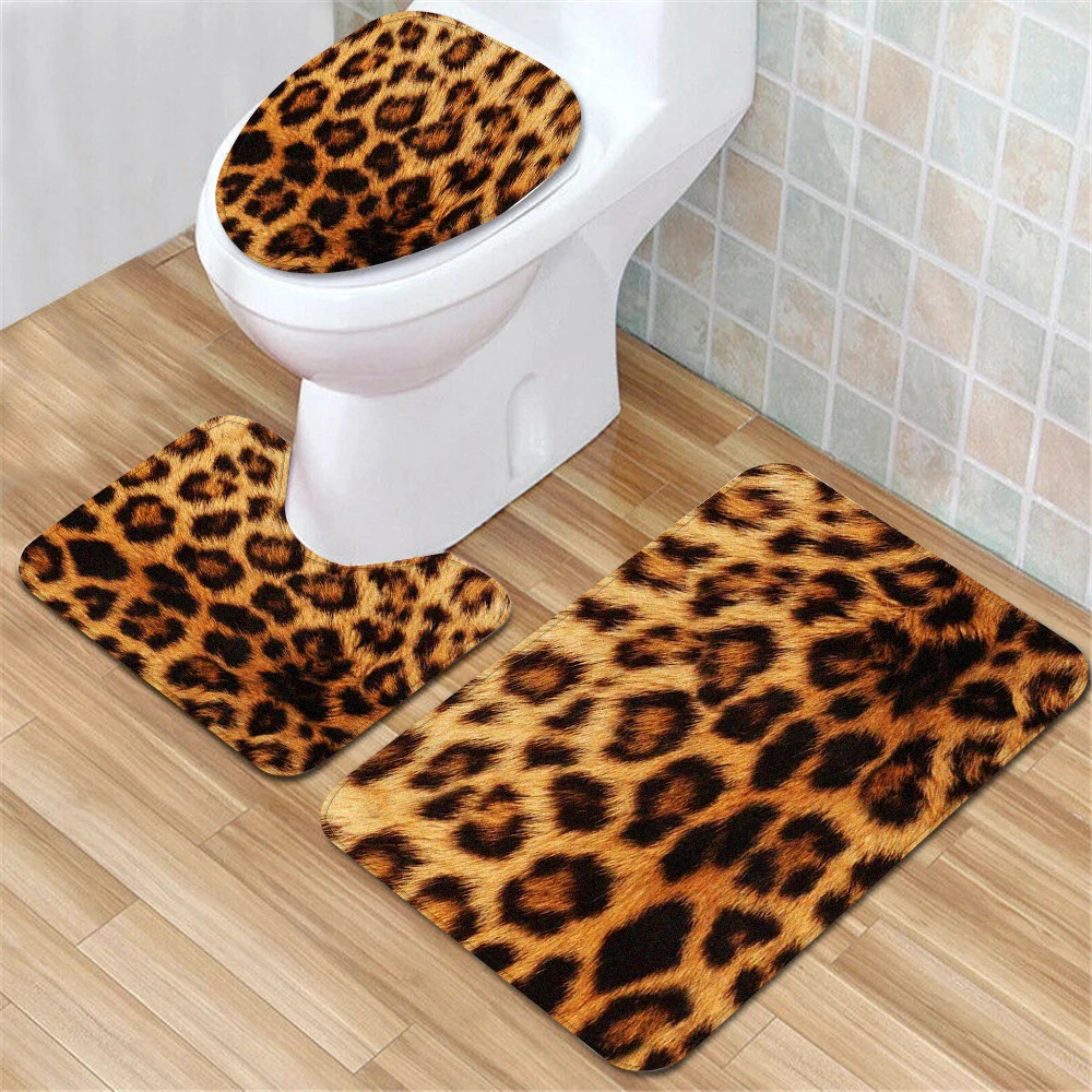 

3Pcs Toilet Mat Set Leopard Print Entrance Door Mat Bath Mats for Hallway Bathroom Products Toilettes Accessoires House Carpet