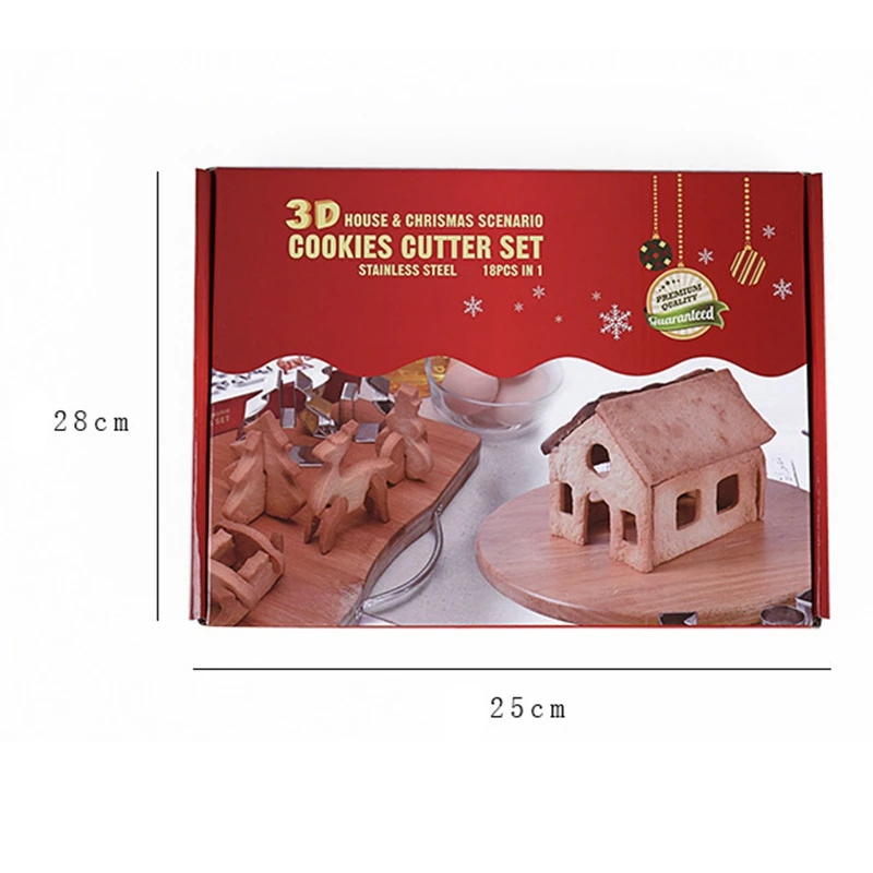 18Pcs 3D Gingerbread House Stainless Steel Christmas Scenario Cookie Cutters Set Biscuit Mold Fondant Cutter Baking Tool