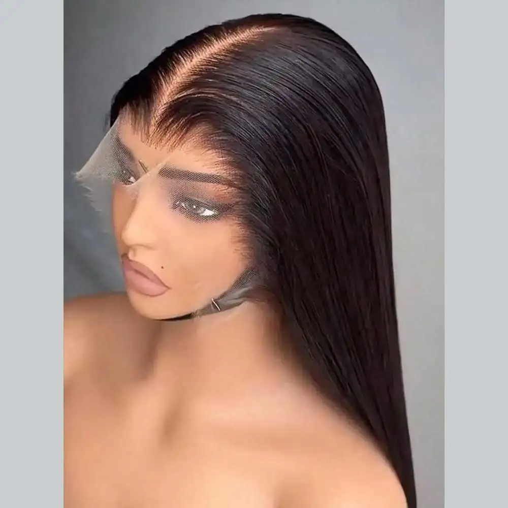 40 42 pouces os droit perruques de cheveux humains 13x6 HD Transparent dentelle frontale perruques sans colle droite dentelle avant perruques de cheveux humains