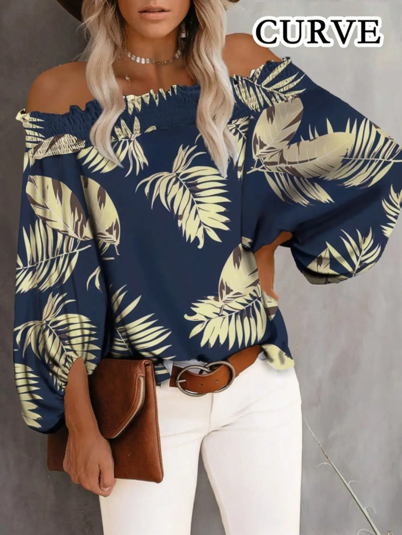 Plus Size New Women's Casual Floral Print Off Shoulder Long Sleeve Blouse Fashion Summer Beach Shirt Tops view 5