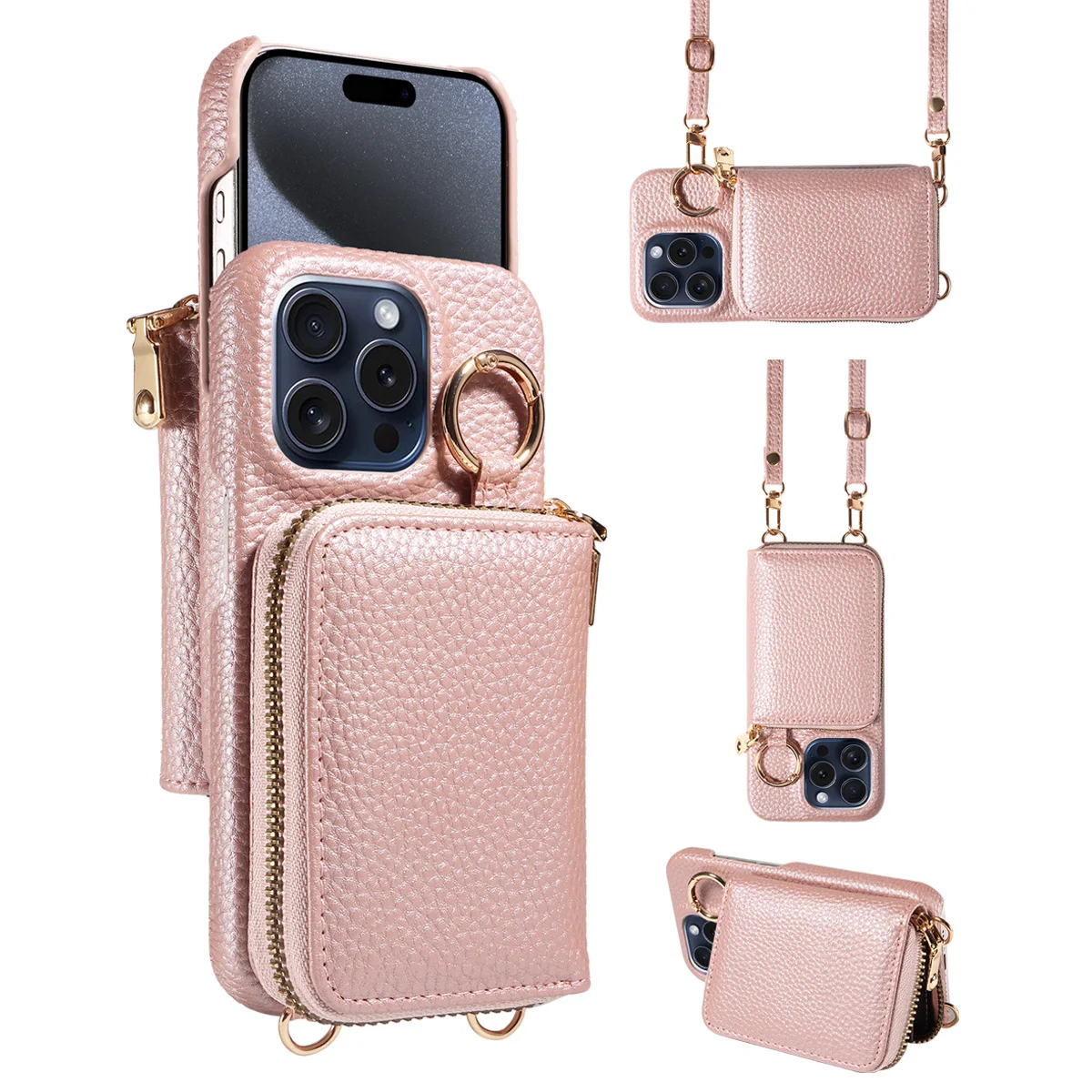 Hoge kwaliteit kunstleer telefoonhoesje voor iPhone 16e 16 15 14 13 12 11 Pro Max Crossbody tas, portemonnee kaartsleuf, anti-demagnetiseren
