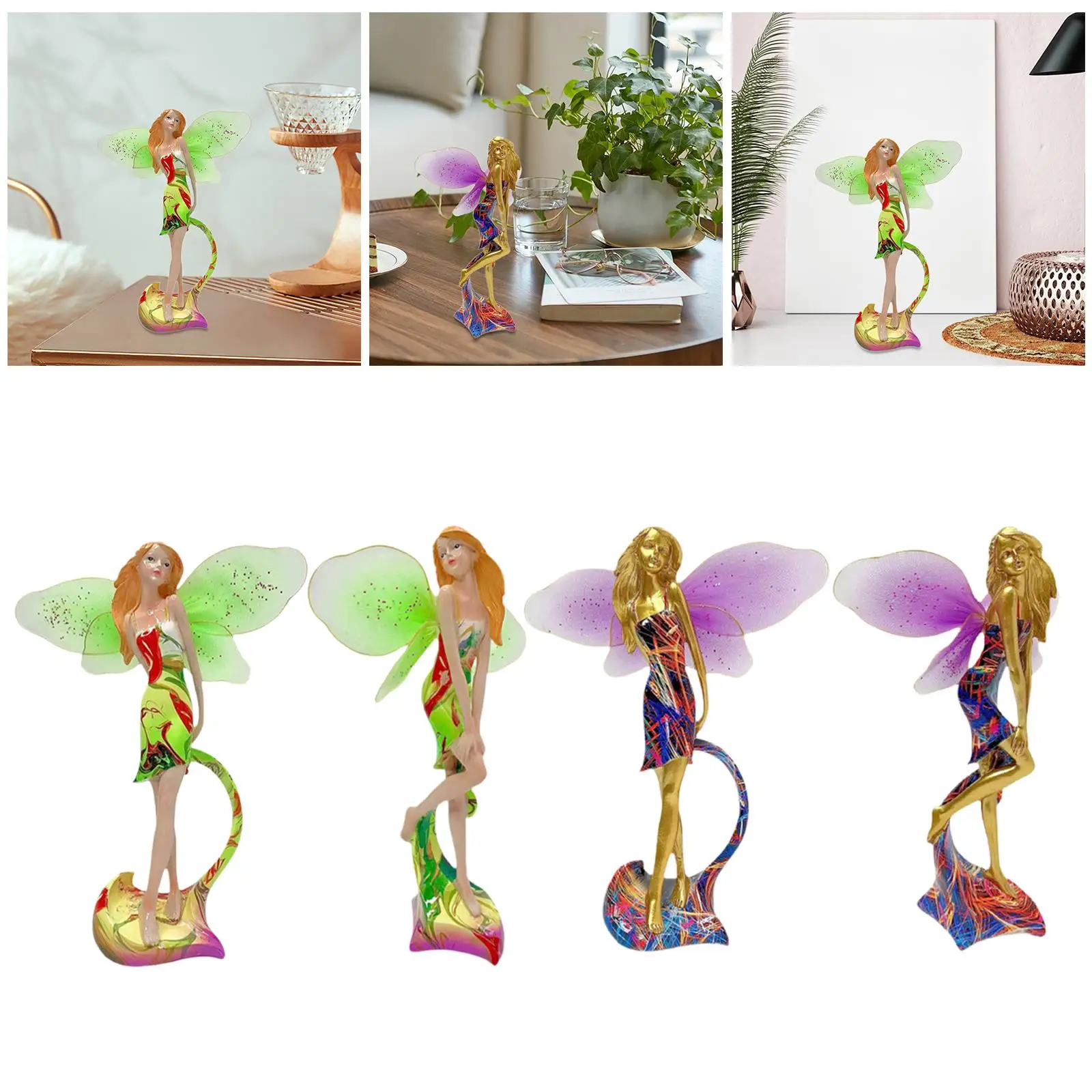 

Fairy Garden Resin Figurine Cute Butterfly Elf Decor Sculpture Patio Decoration Girl Statue for House Bookshelf Living Room