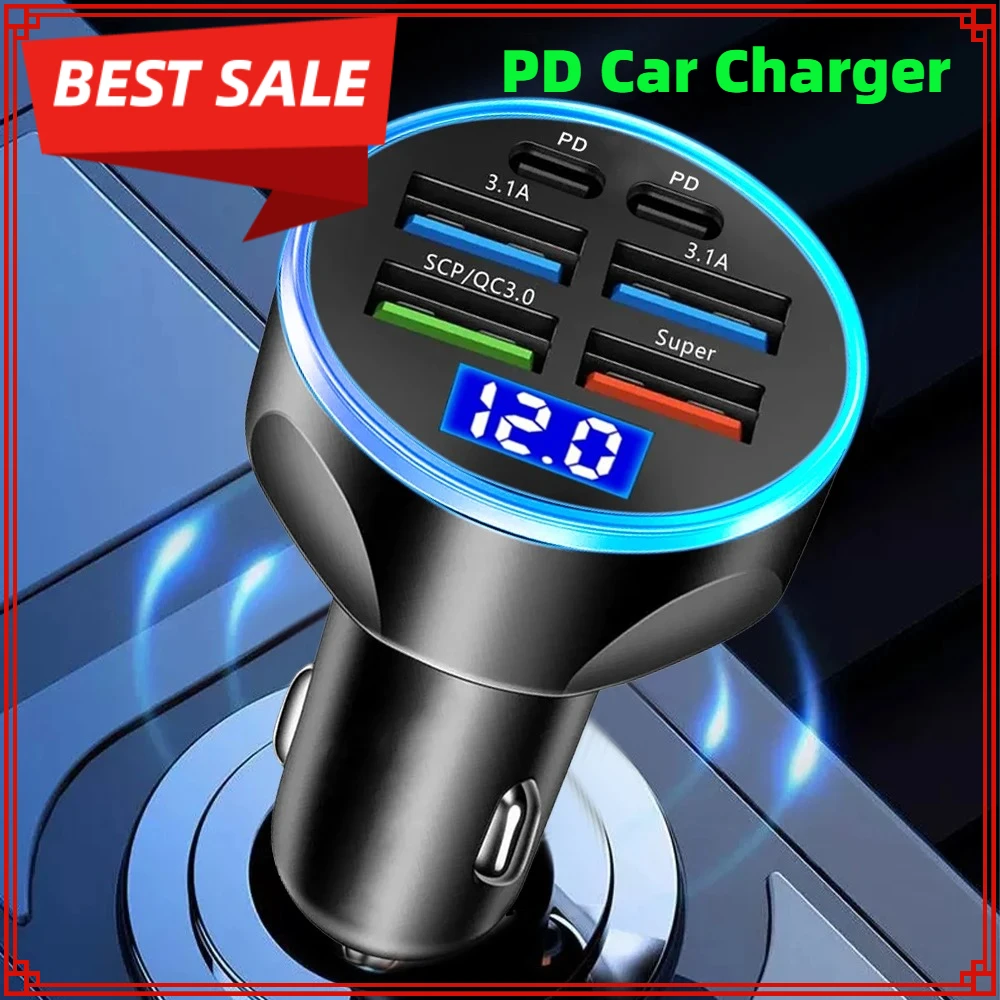 

Автомобильное зарядное устройство PD 66-250 Вт QC3.0 Быстрая зарядка от одного до шести Автомобильное зарядное устройство прикуривателя Автомобильное зарядное устройство с цифровым дисплеем
