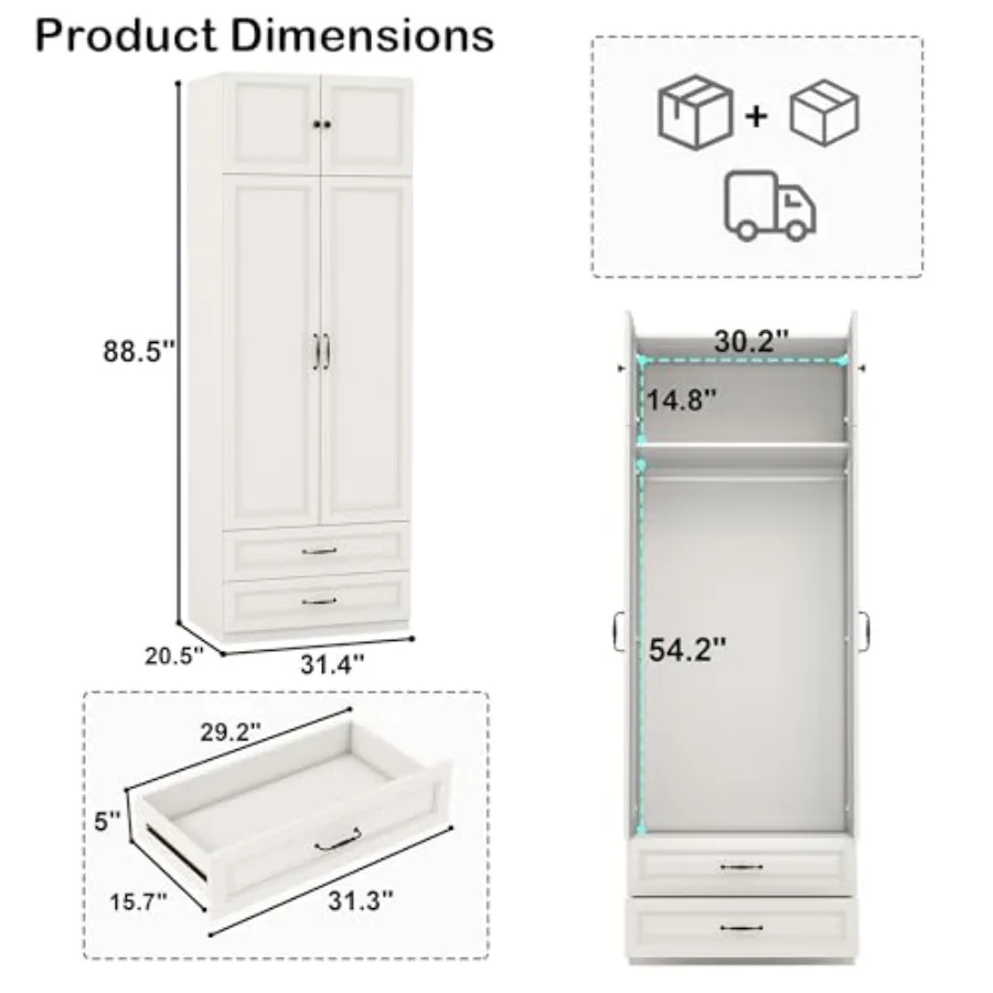 Armoire Wardrobe Closet with 2 Drawers: 89