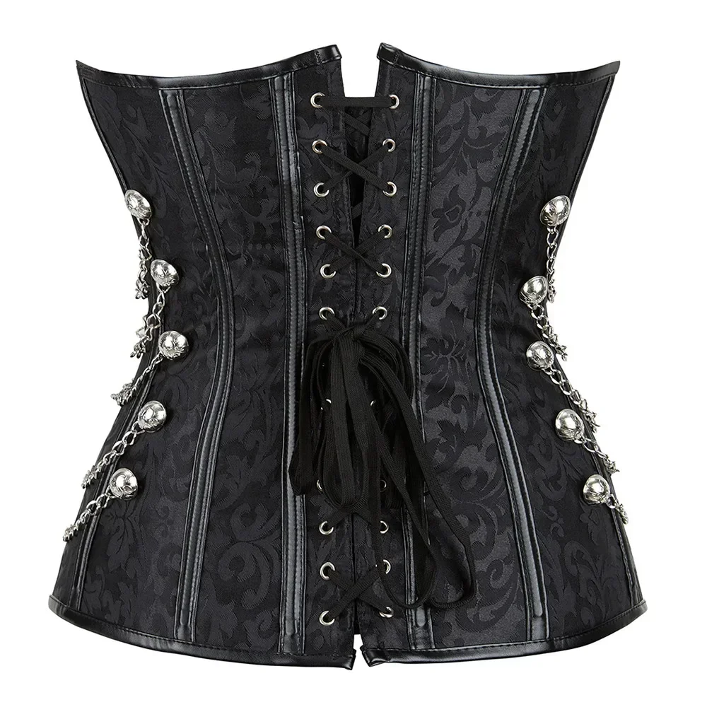 Steampunk Leather Corsets Plus Size Women Sexy Overbust Bustier Steel Bone Spiral Tops Chain Gothic Pirate Vintage Outwear