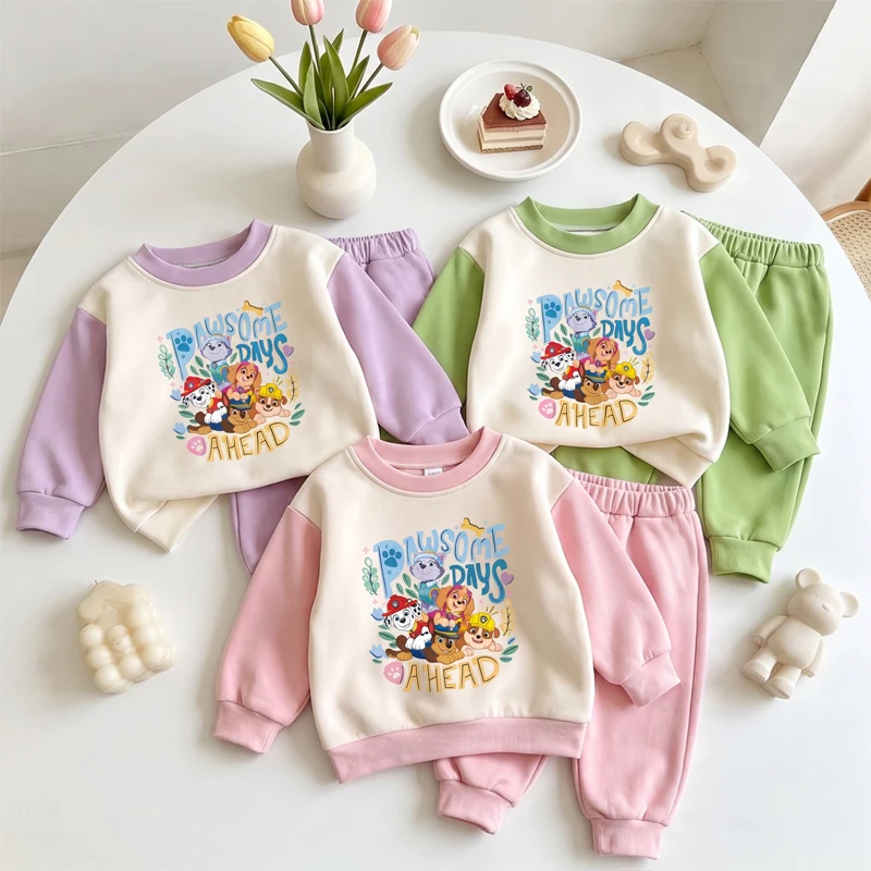PAW Patrol Cartoon Printed Girls Warm Comfy Soft Pijamas Sets Autumn and Winter Kids Casual Home Clothing Set Child Sleepwears
