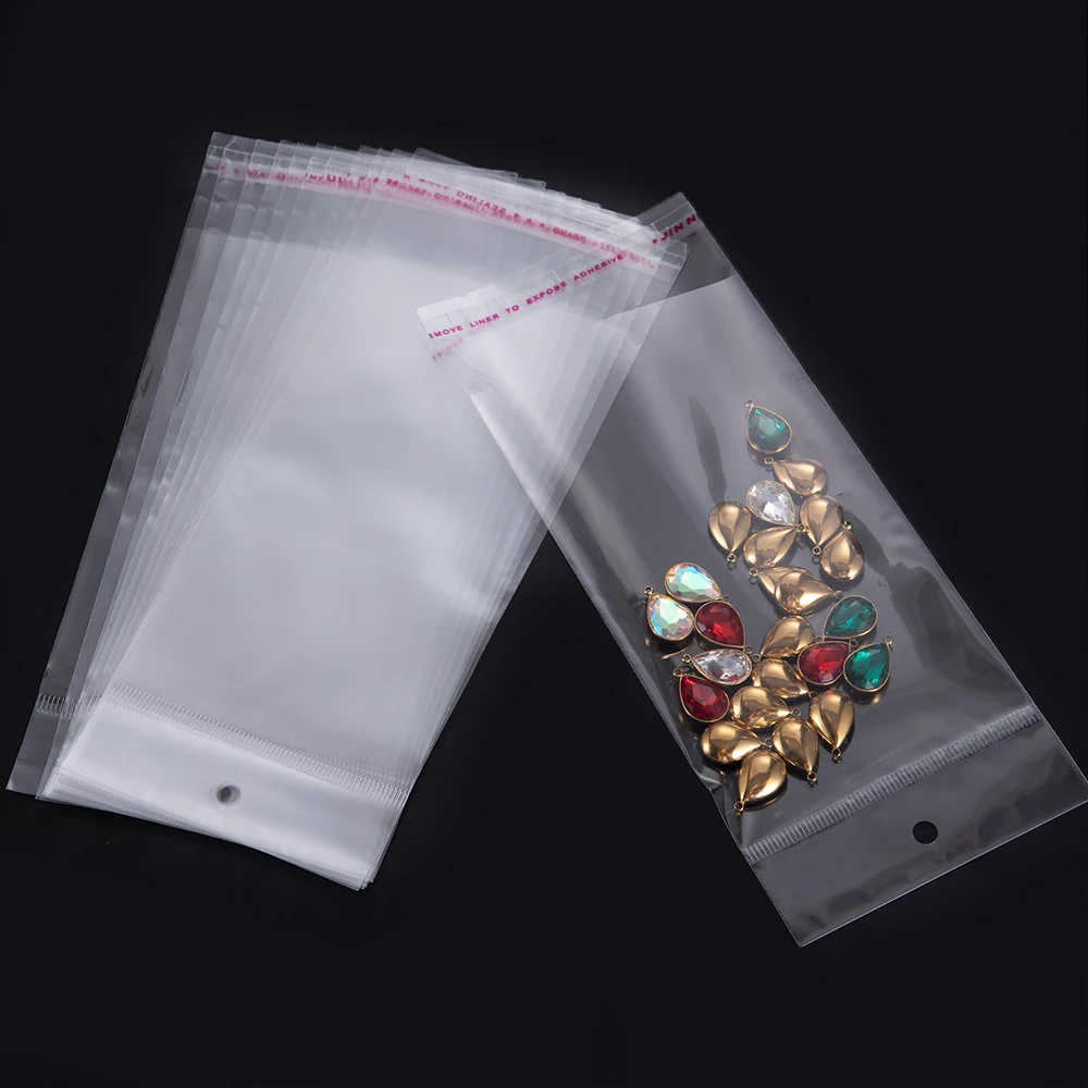 50/100pcs Transparent Self Sealing OPP Bags with Hang Hole Plastic Pouches for DIY Jewelry Retail Packaging Candy Biscuit Bags