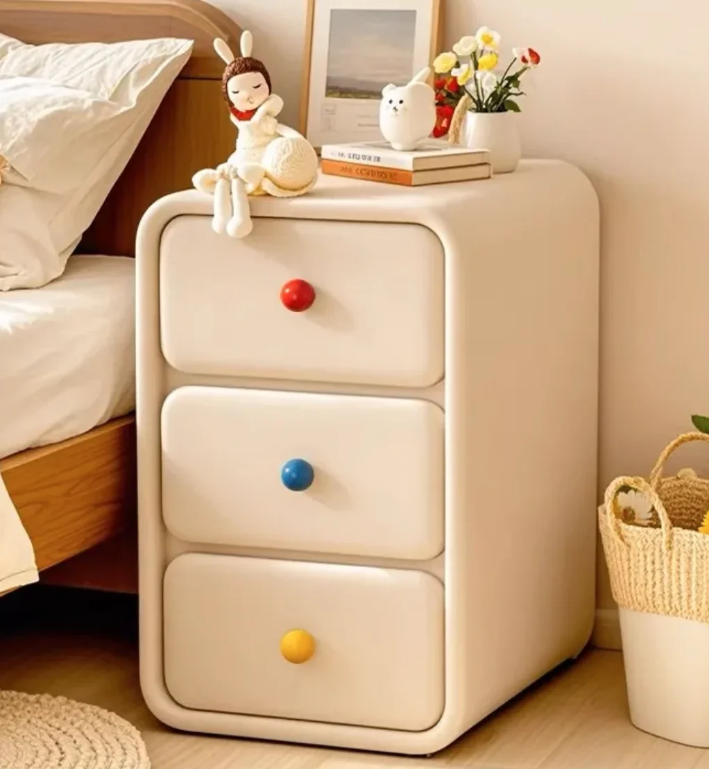 

Modern Creamy Style Solid Wood Bedside Table Elegant High-End Luxury Nightstand with Storage Cabinet for Home or Apartment