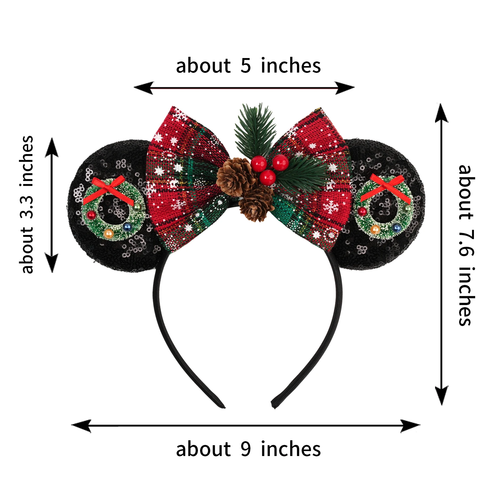 2026 Weihnachts-Haarreif mit Glocken- und Tannenzapfen-Dekoration, Mickey-Mouse-Ohren-Haarreif, Party- und Feiertagsgeschenk für Eltern und Kinder, Haaraccessoire – Detail 6