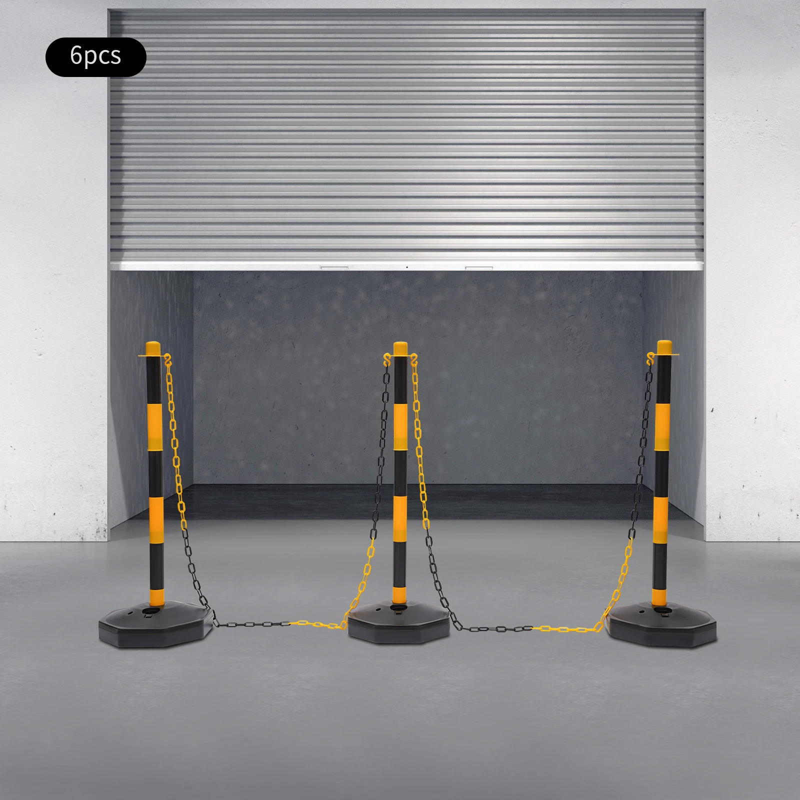 6 Pack Yellow Black Traffic Cones Fillable Base Delineator Post,Street Stanchions Construction Barrier Parking Chain Railing