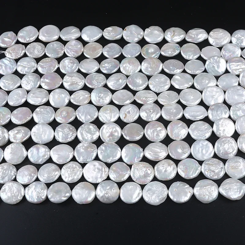 20-22mm White Big Large Size Coin Natural Real Fresh Water Coin Pearl Bead String