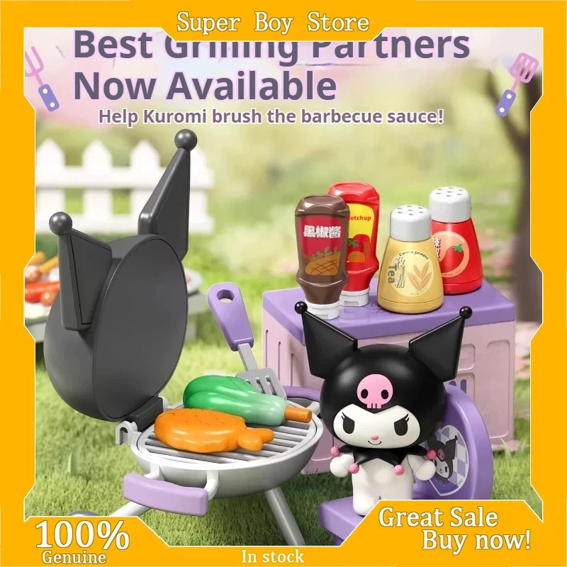 

Official New Sanrio Kuromi Barbecue Theme Blind Box Figure Simulation Mini Food Toy Miniature Kitchen Playset Gift For Girls