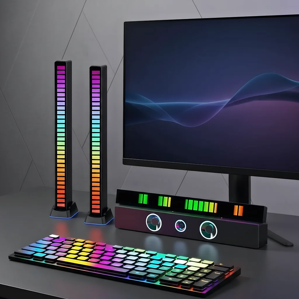 

RGB музыкальное управление звуком 32 светодиодный звукосниматель ритм атмосферный свет для бара автомобиля ТВ игровой компьютер настольная декоративная лампа