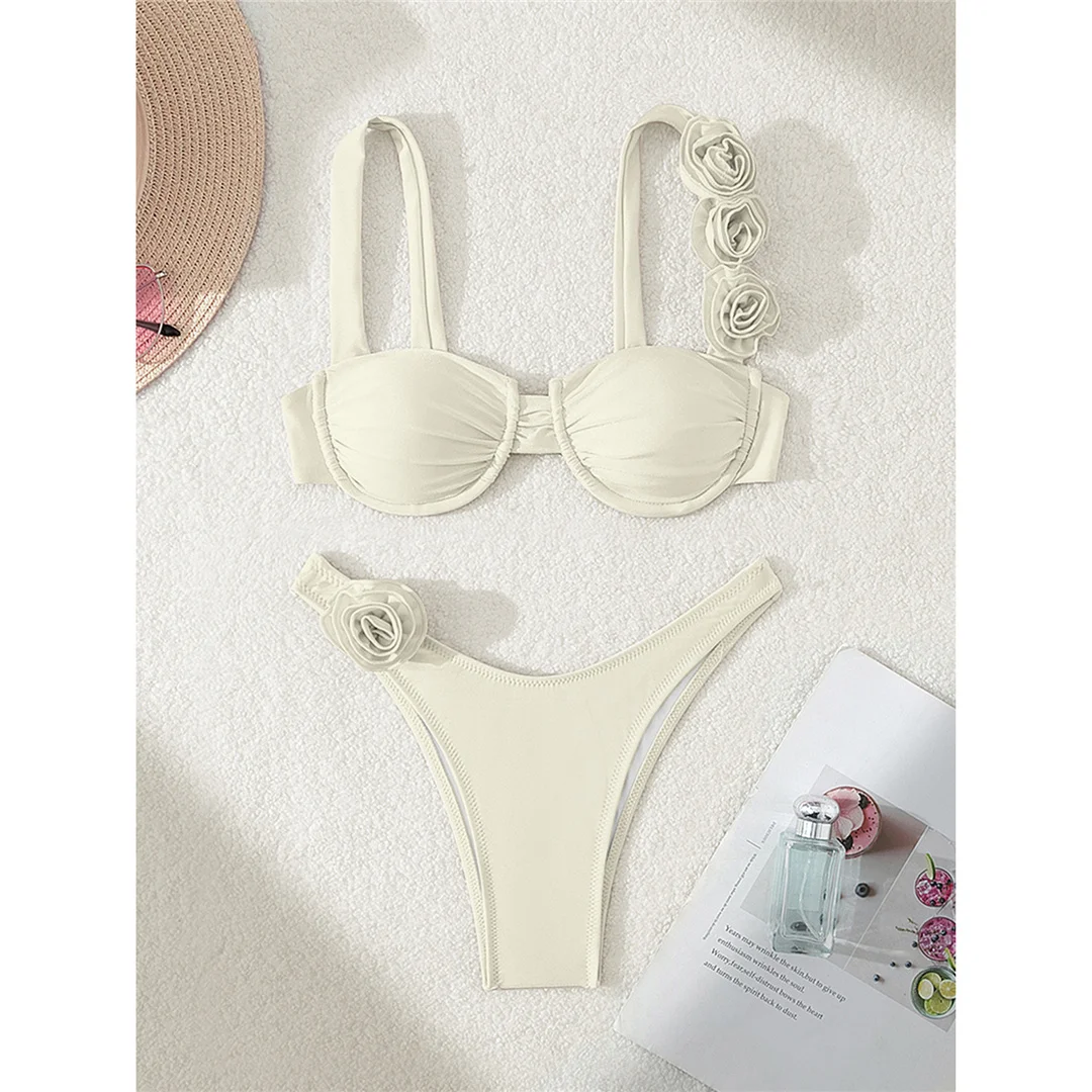 Sexy 3D-Blumen-Bikini mit Bügel, Damen-Badeanzug, zweiteiliges Bikini-Set, brasilianischer Badeanzug, Badebekleidung, Modell V7970. – Detail 2