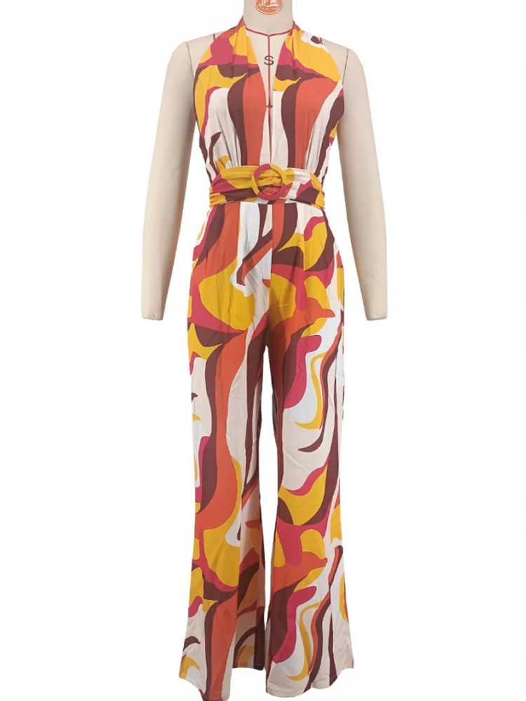

Print Women Jumpsuits For Spring Summer Sleeveless V-Neck Loose Fashion Streetwear Overalls Wide Leg Pants Trousers 2026