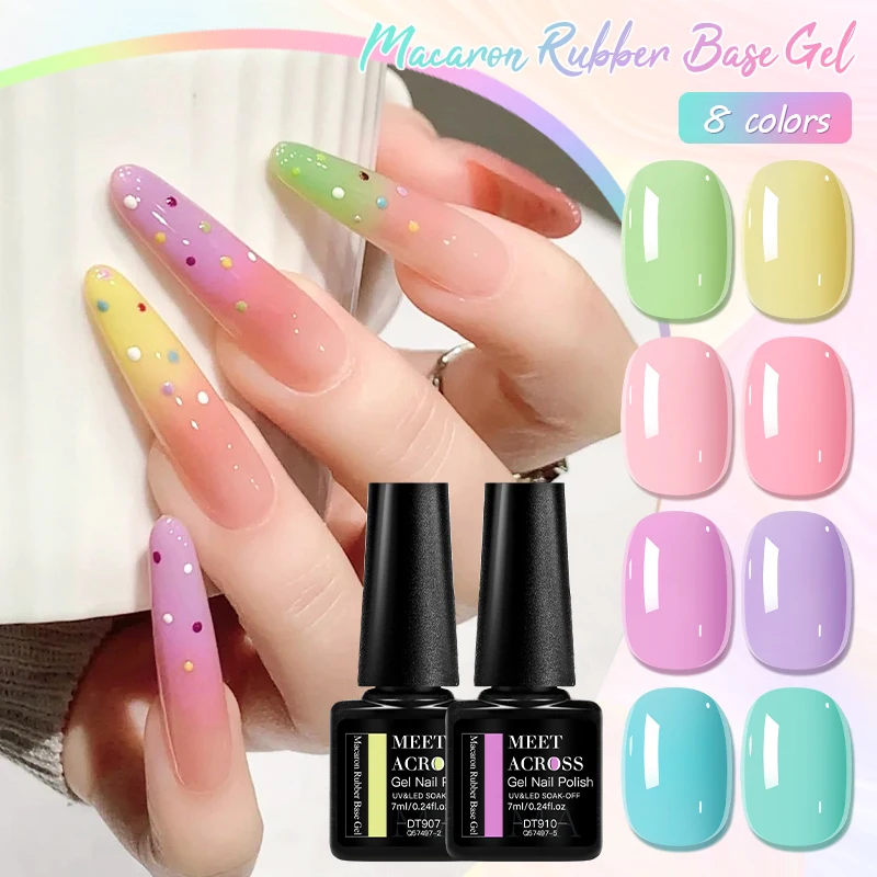 7ml Macaron Rubber Base Gel Nail Polish Candy Color Semi Permanent Soak Off UV LED Gel Construction Effect Nail Art Nail Supplie