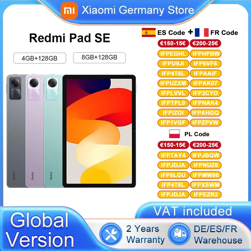 Xiaomi Redmi Pad SE Global Version Mi Tablet 128/256GB Large Battery Snapdragon® 680 Quad speakers
