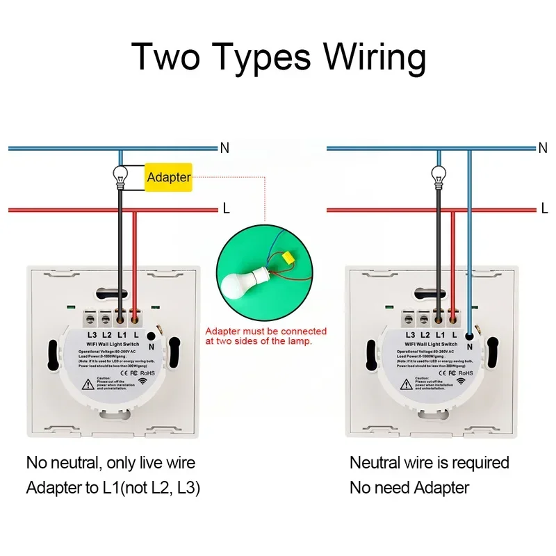 Interruptores WiFi con Panel de vidrio RF433, Interruptor táctil inteligente sin cable neutro, funciona con Tuya, Google Home, Smart Home