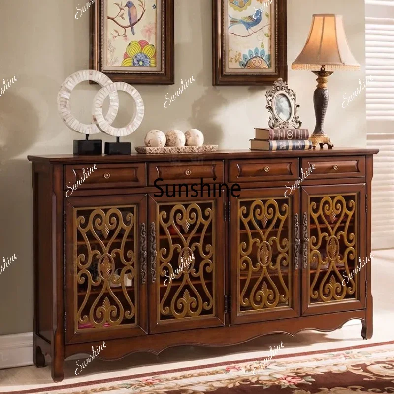 American retro dining side cabinet, living room decorative cabinet, cracked and old entrance cabinetTJ